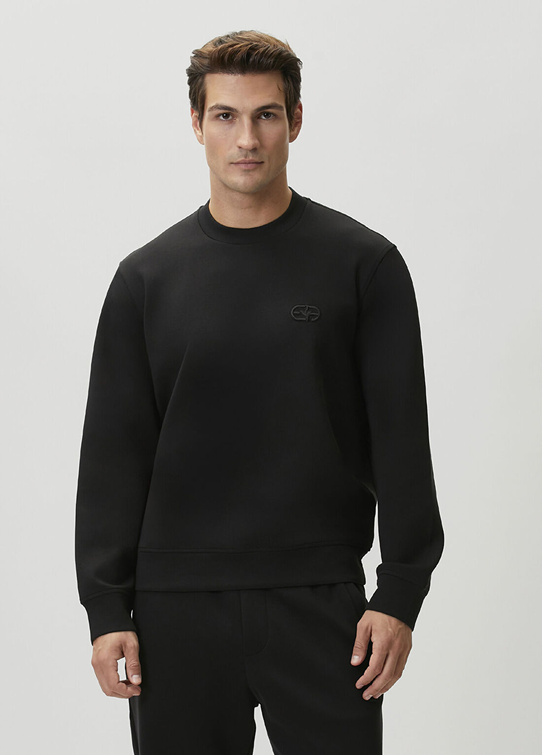 Emporio Armani Siyah Logo Nakışlı Sweatshirt