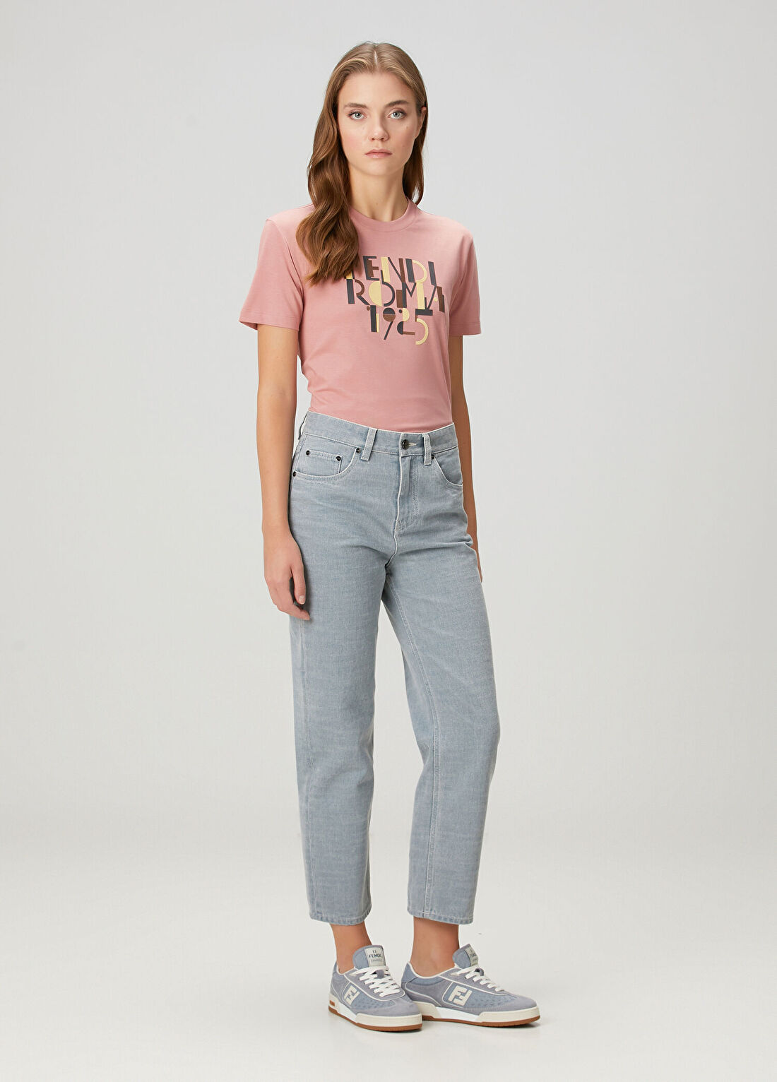 Fendi Regular Fit Pembe Logolu T-shirt görsel 2