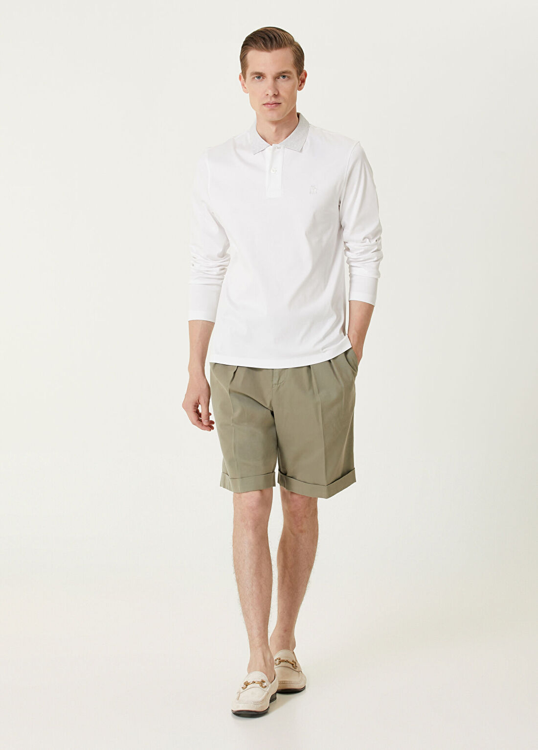 Brunello Cucinelli Beyaz Polo Yaka Sweatshirt görsel 2