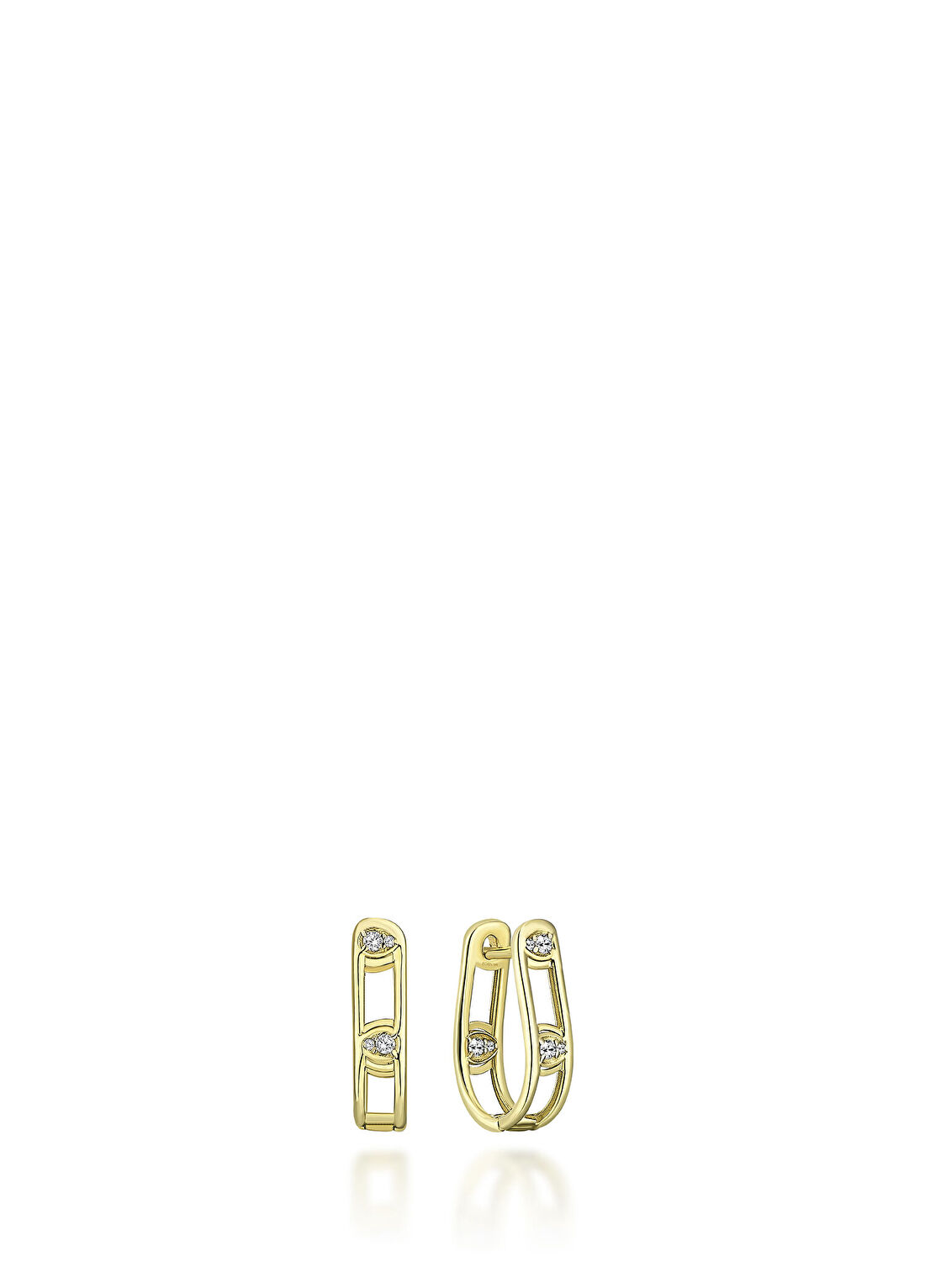 Foen Pathra Sleek Hoop Small Pırlanta Taşlı 14 Ayar Altın Tek Kadın Küpe