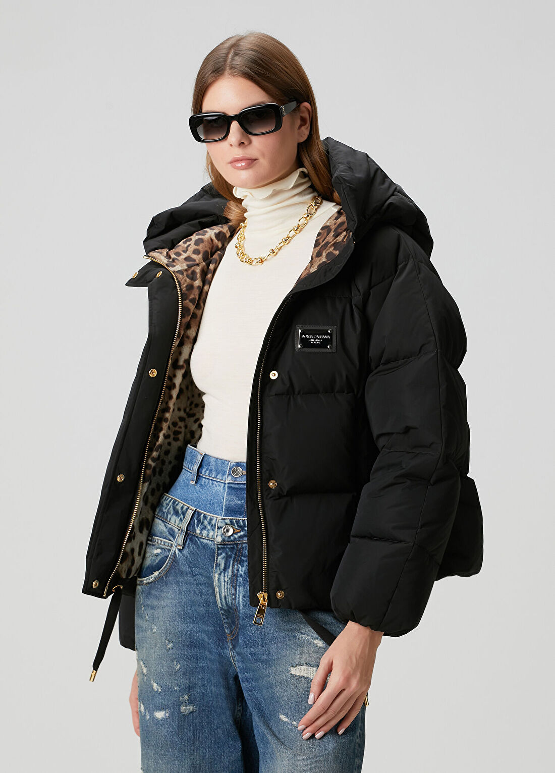 Dolce&Gabbana Siyah Kapüşonlu Puffer Mont