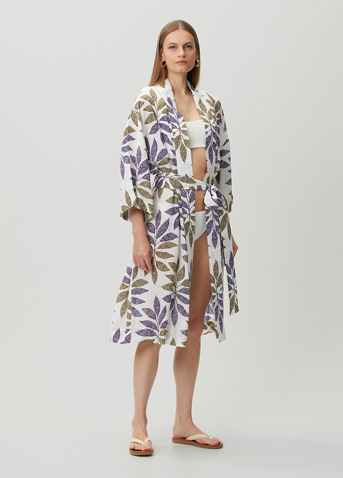 Dual Beyaz Desenli Kimono görsel 3