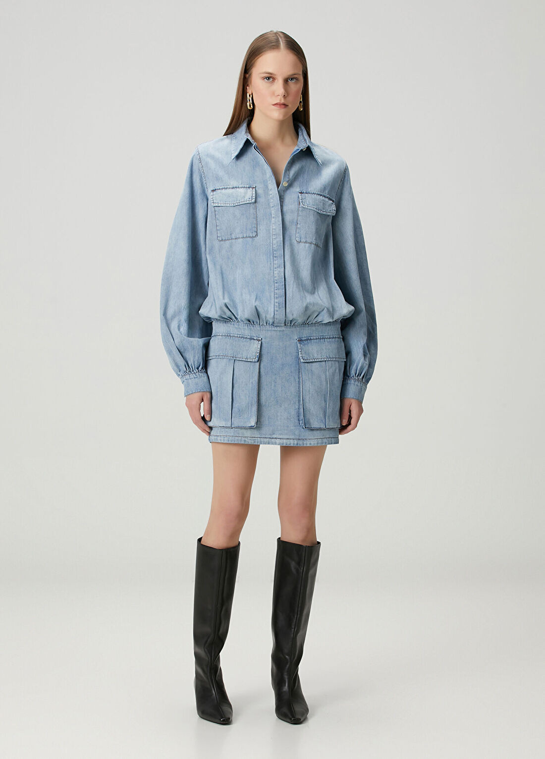 7 For All Mankind Açık Mavi Mini Denim Elbise
