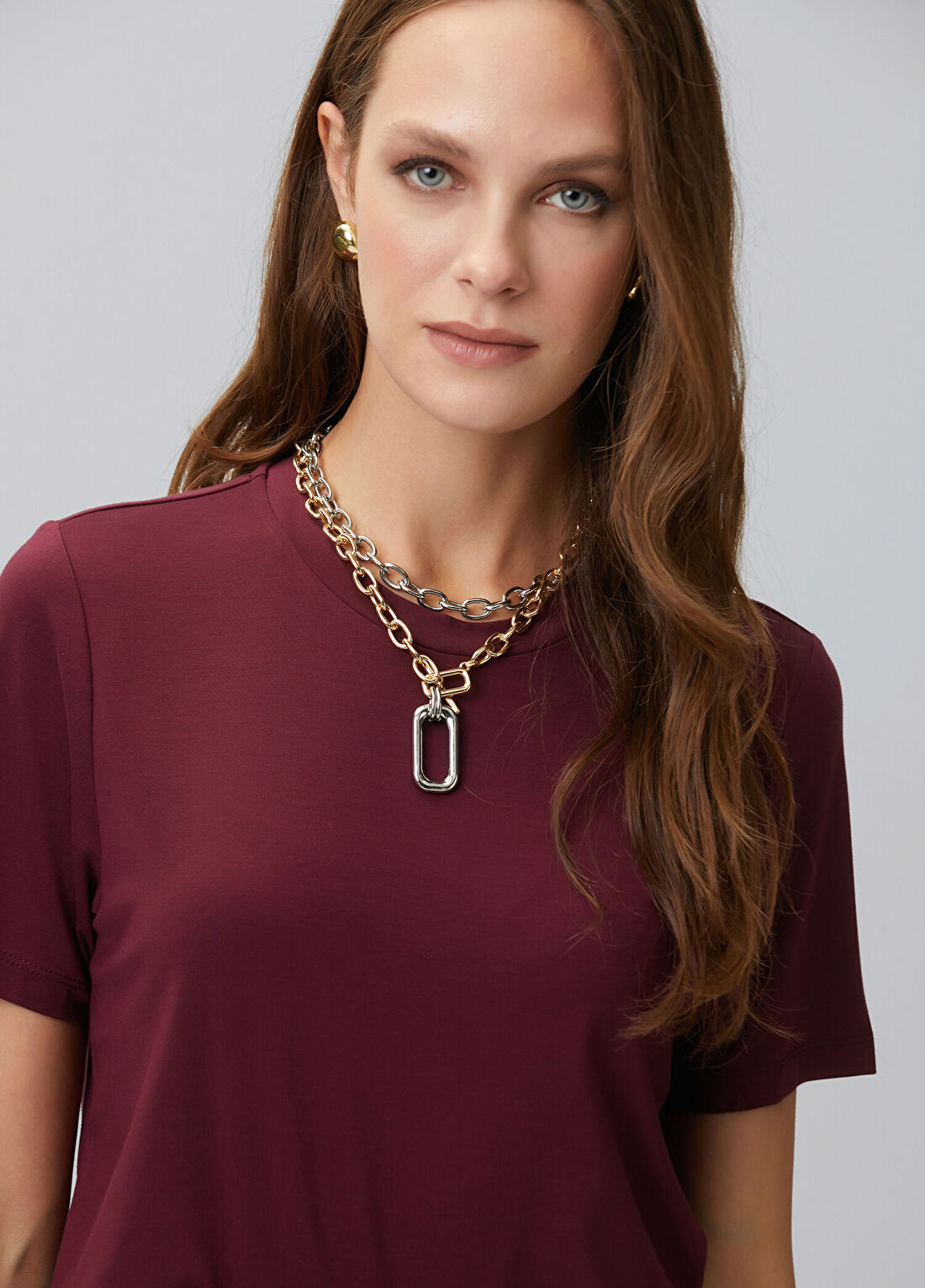 Network Bordo Basic Bisiklet Yaka T-shirt görsel 2