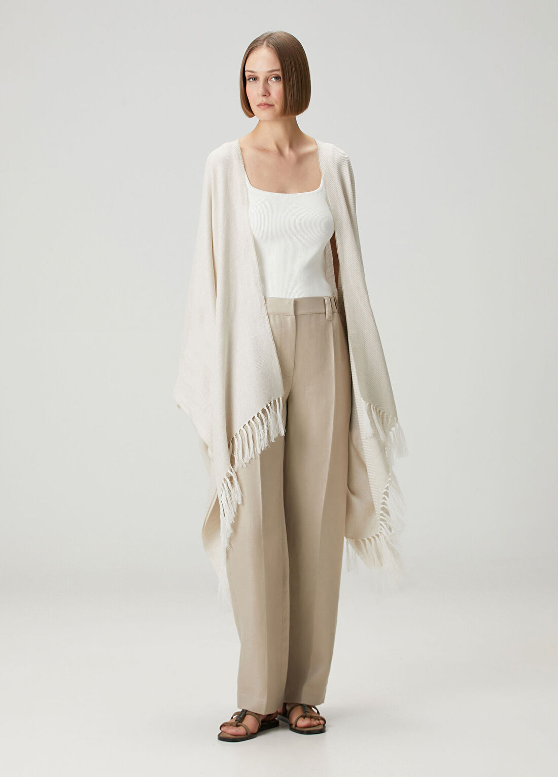 Brunello Cucinelli Bej Keten Kaftan görsel 3