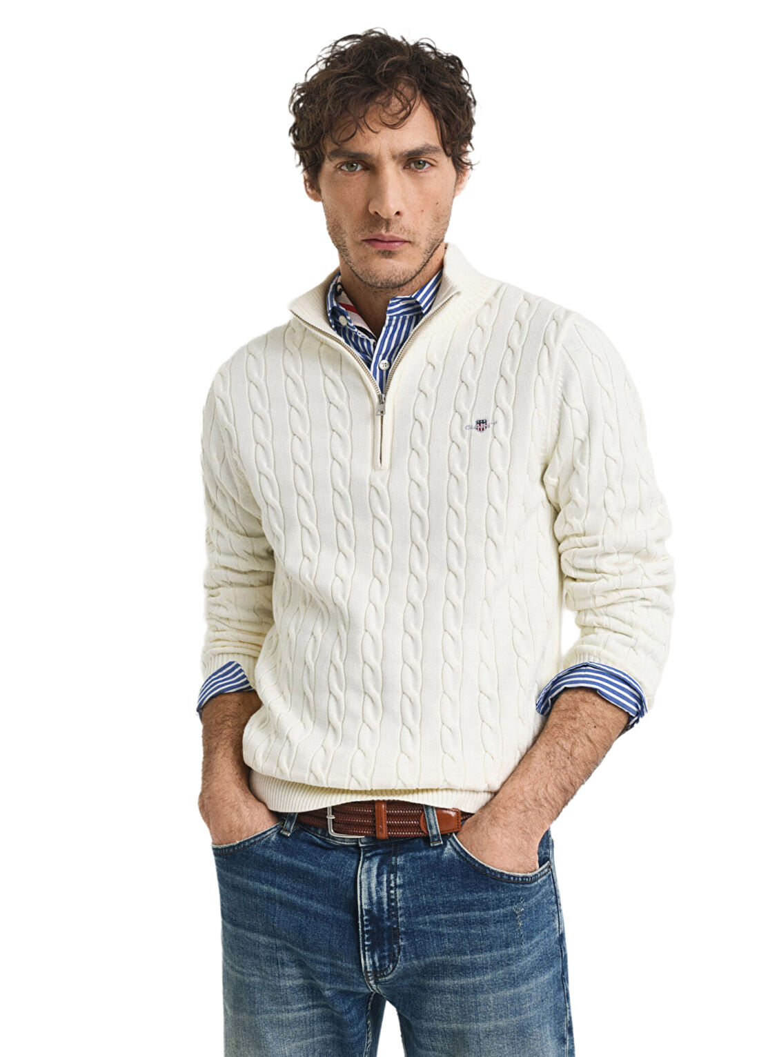 Gant Krem Örgü Regular Fit Uzun Kollu Erkek Kazak