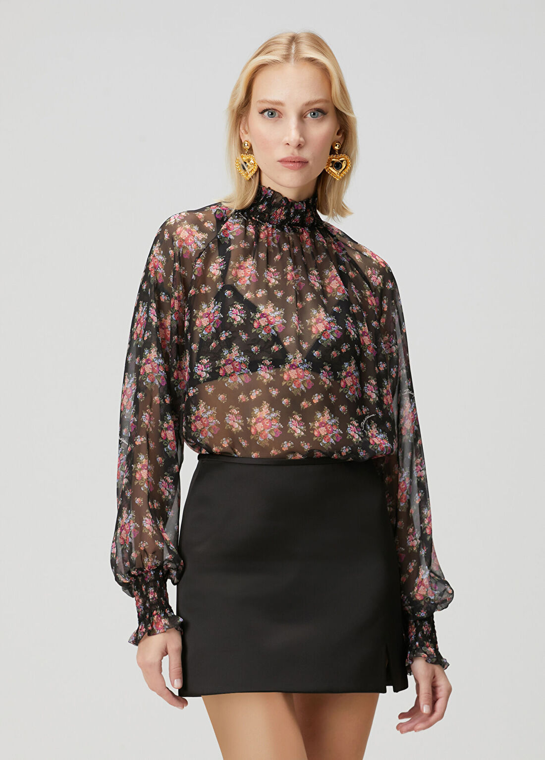 Dolce&Gabbana Siyah Çiçekli İpek Bluz görsel 3