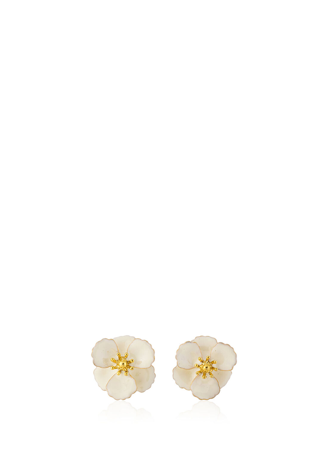 Milou Jewelry Petite Krem Çiçek 22 Ayar Altın Kaplama Kadın Küpe