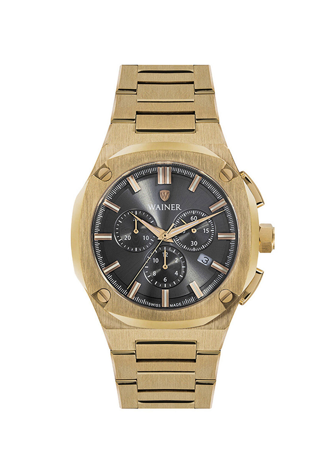 Wainer 10000-F Gold Çelik Erkek Kol Saati
