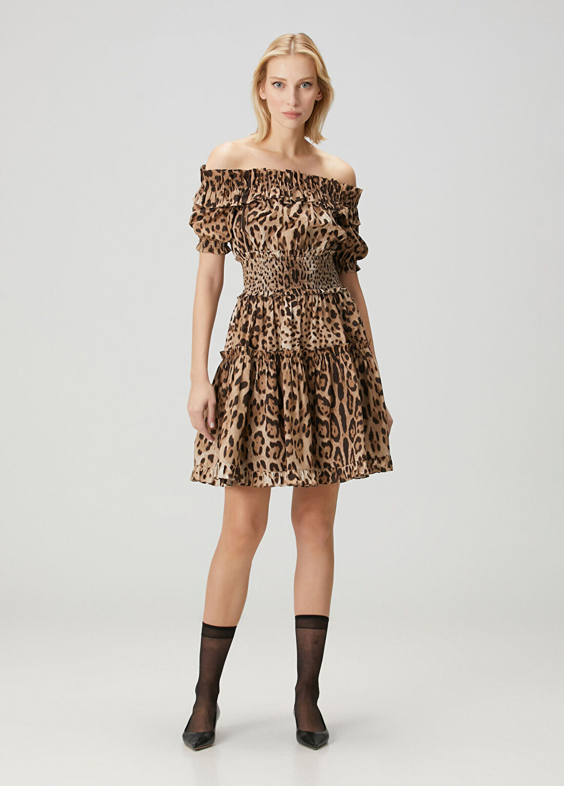 Dolce&Gabbana Leopar Desenli Mini Poplin Elbise
