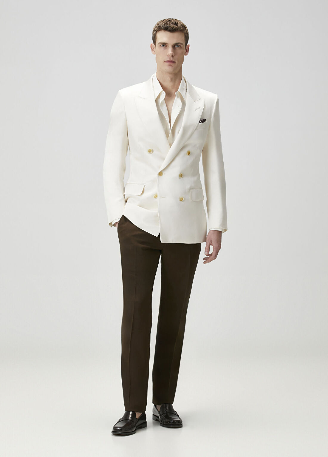 Tom Ford Ekru Kruvaze İpek Ceket görsel 2