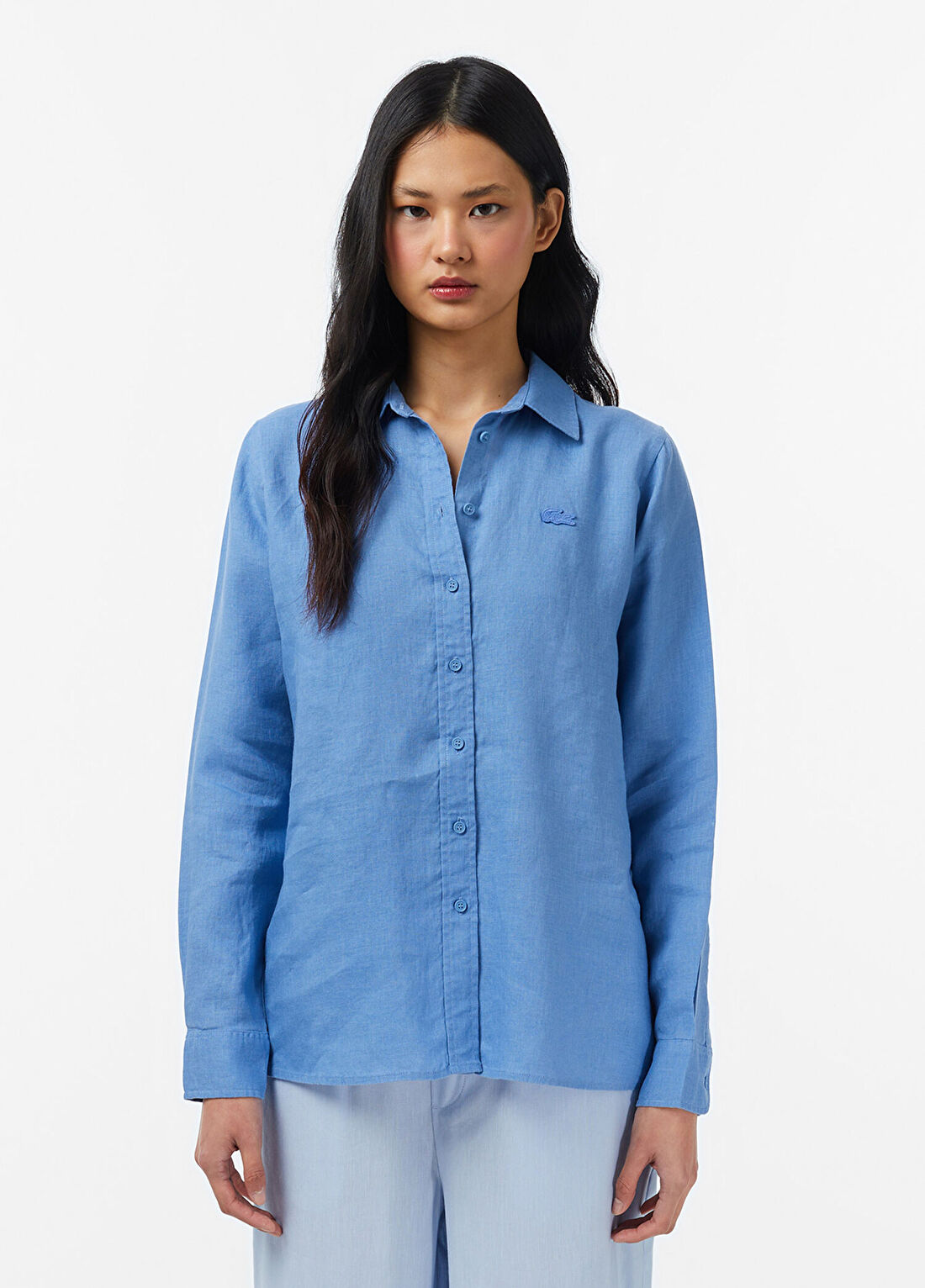 Lacoste Mavi Relaxed Fit Uzun Kollu Kadın Gömlek