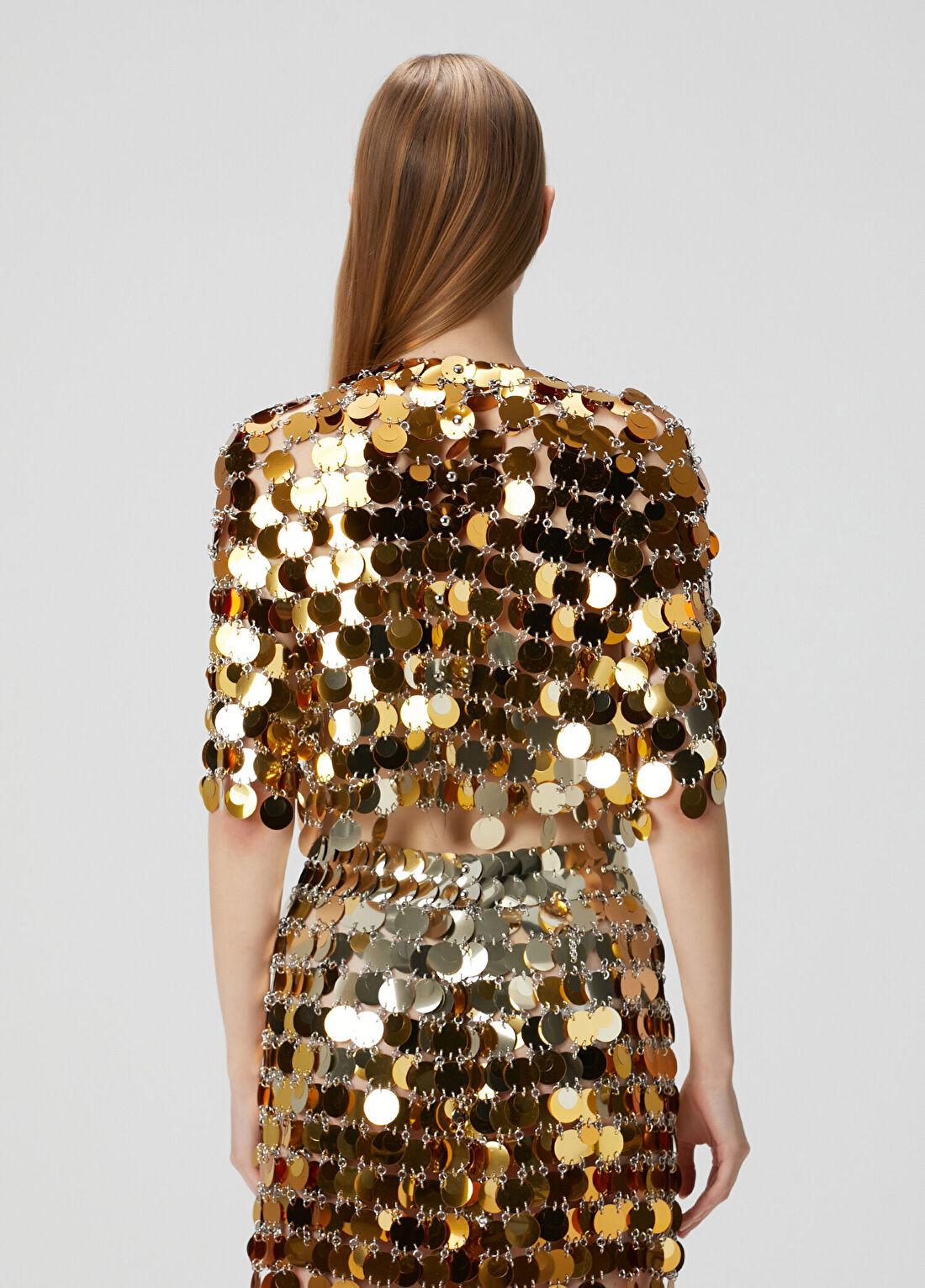Rabanne Gold Payetli Crop Abiye Bluz görsel 4