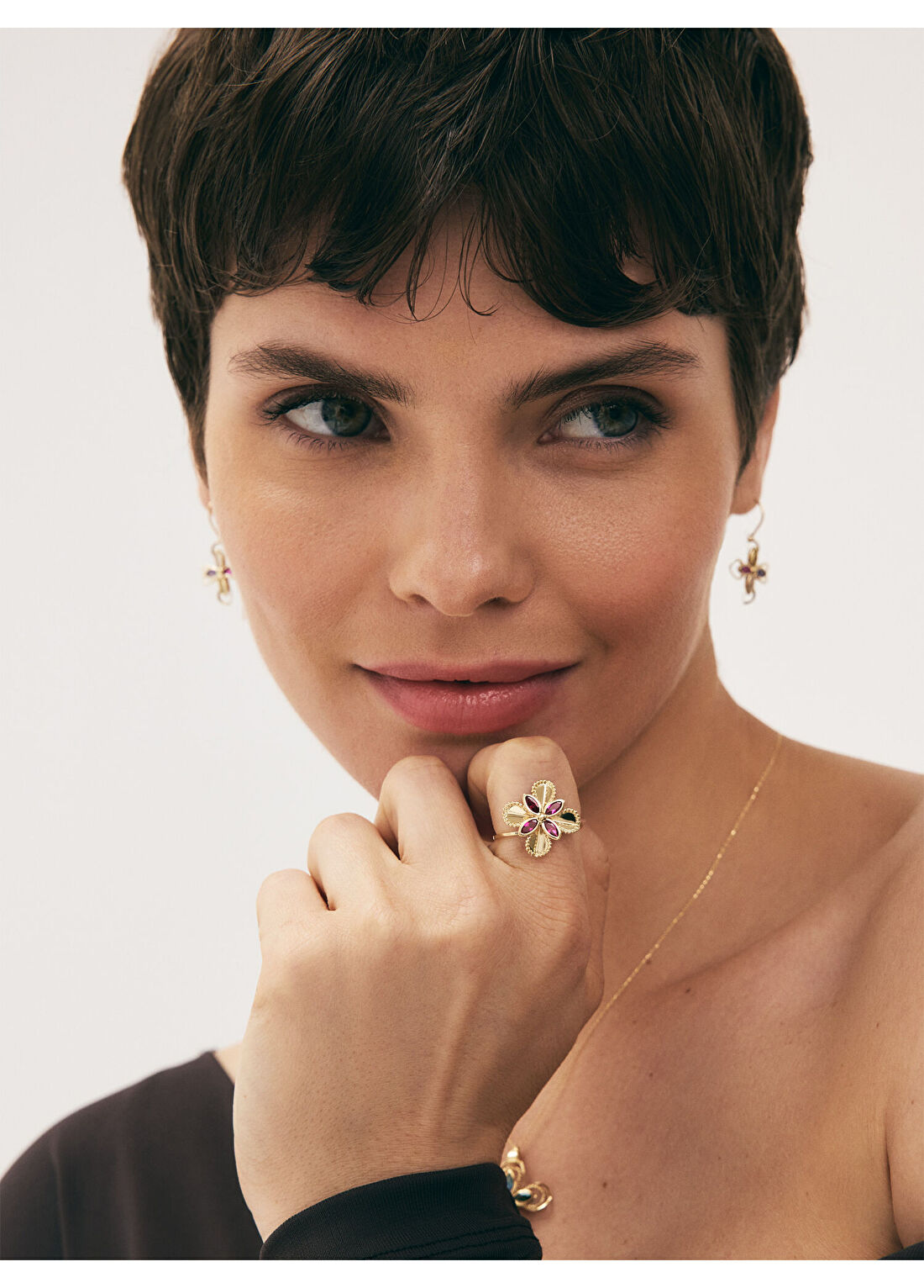 Orena Jewelry Ruby Flower 14 Ayar Altın Kadın Yüzük görsel 2