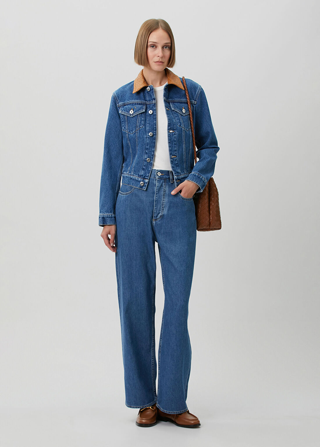 Bottega Veneta Mavi Wide Leg Jean Pantolon