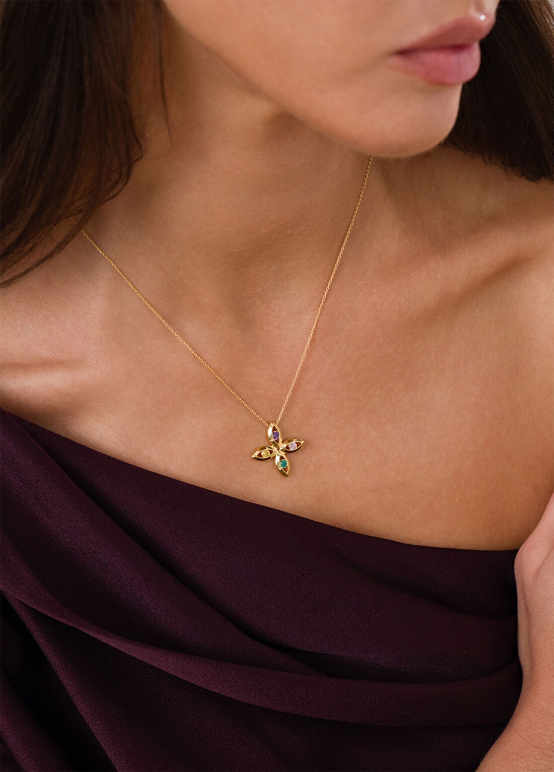 Orena Jewelry Rainbow Flower 14 Ayar Altın Kadın Kolye görsel 2