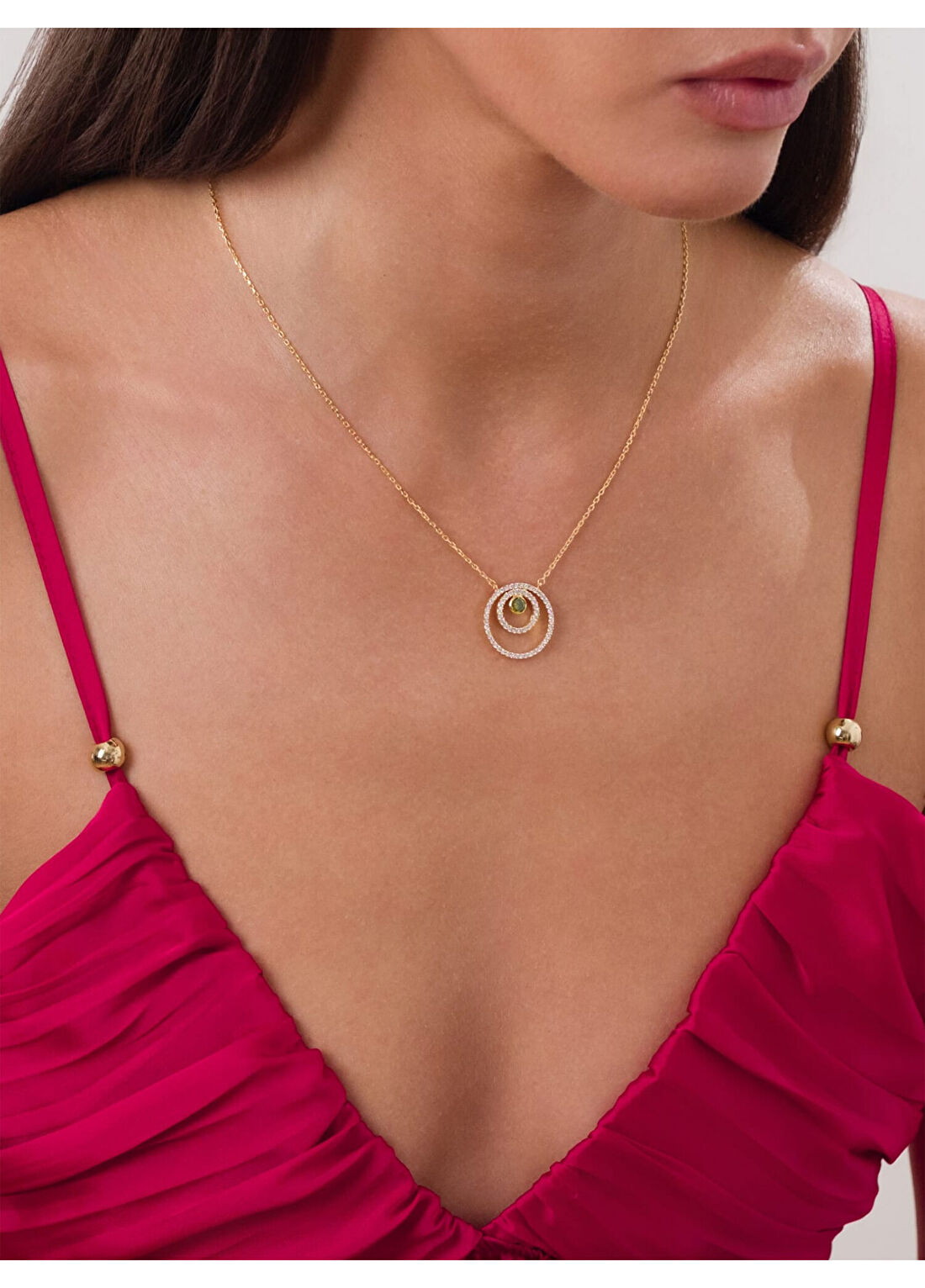 Orena Jewelry Circle Green 24 Ayar Altın Kaplama Kadın Kolye görsel 4