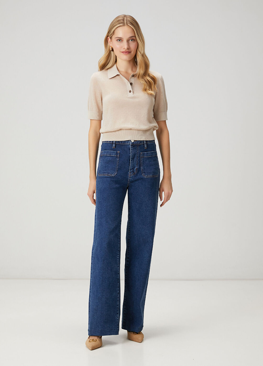 Beymen Club Bej Basic Keten Polo Triko görsel 2