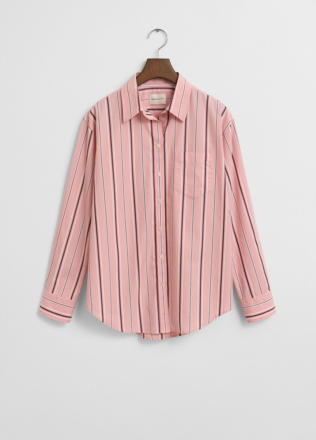 Gant Pembe Çizgili Klasik Yaka Relaxed Fit Uzun Kollu Kadın Gömlek görsel 4