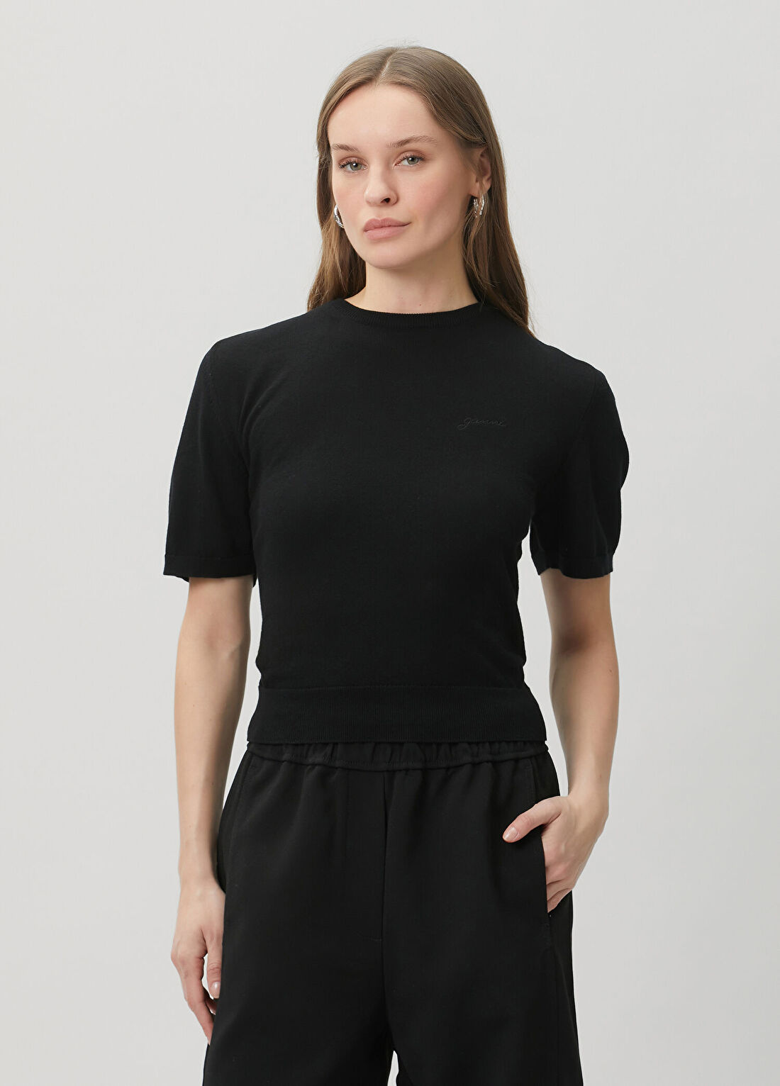 Ganni Siyah Sırtı Bağlamalı T-shirt