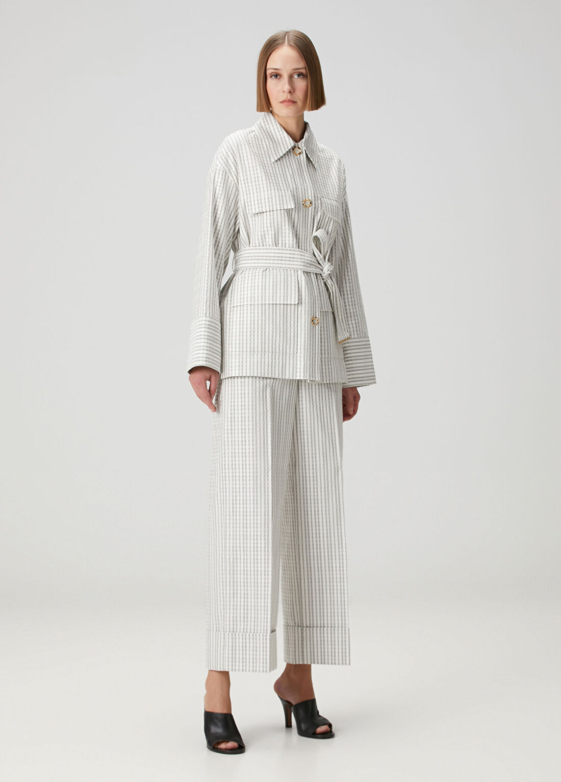 Agnona Gri Kare Desenli Pantolon