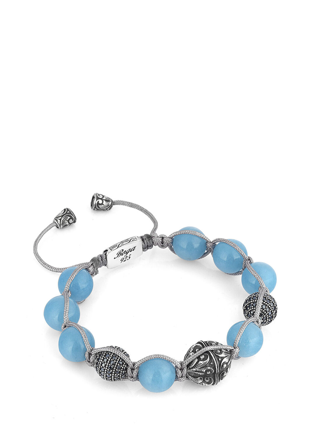 Boga Macrame Engraved Mavi Erkek Gümüş Bileklik