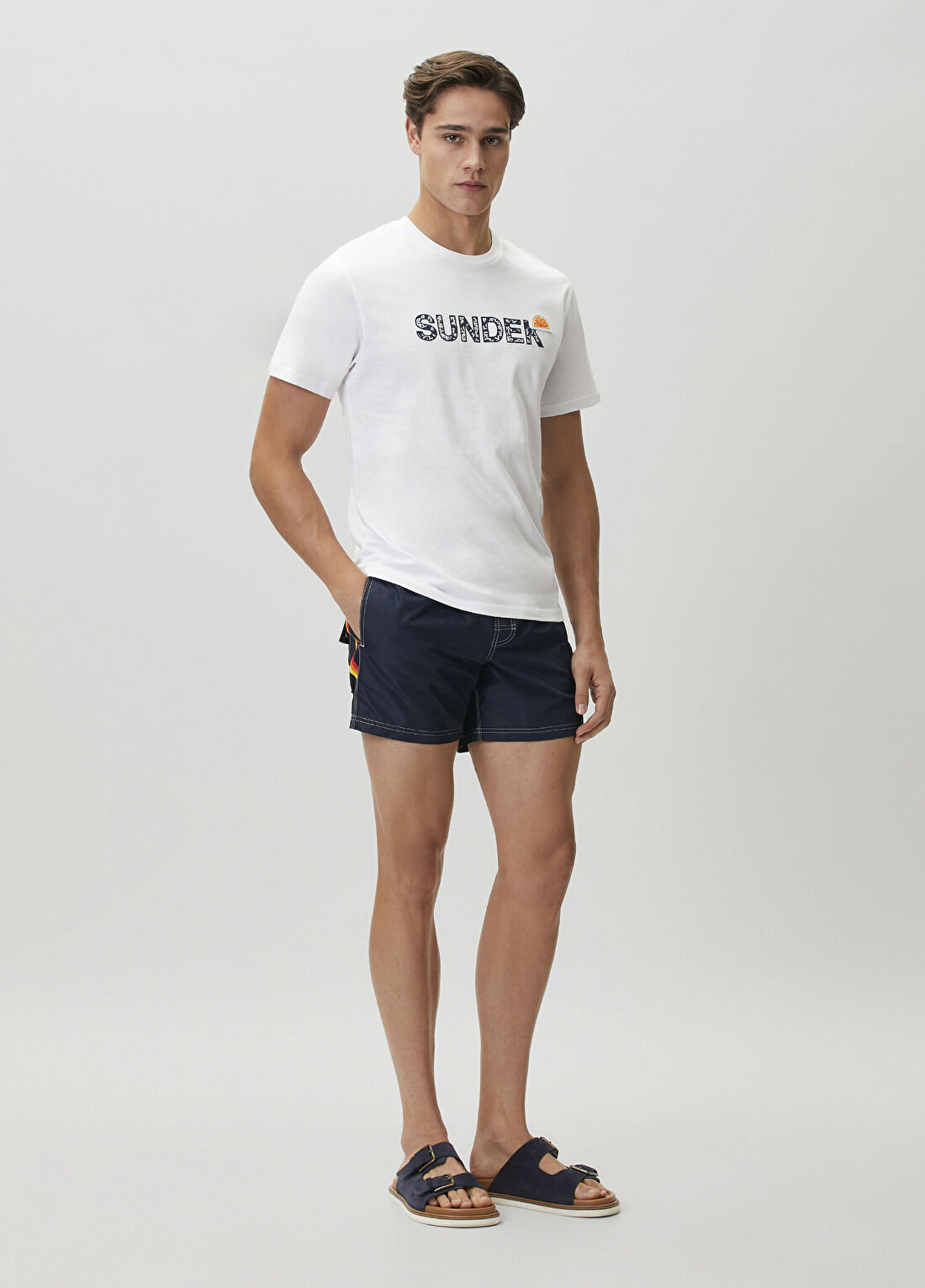 Sundek Lacivert Beli Kordonlu Şort
