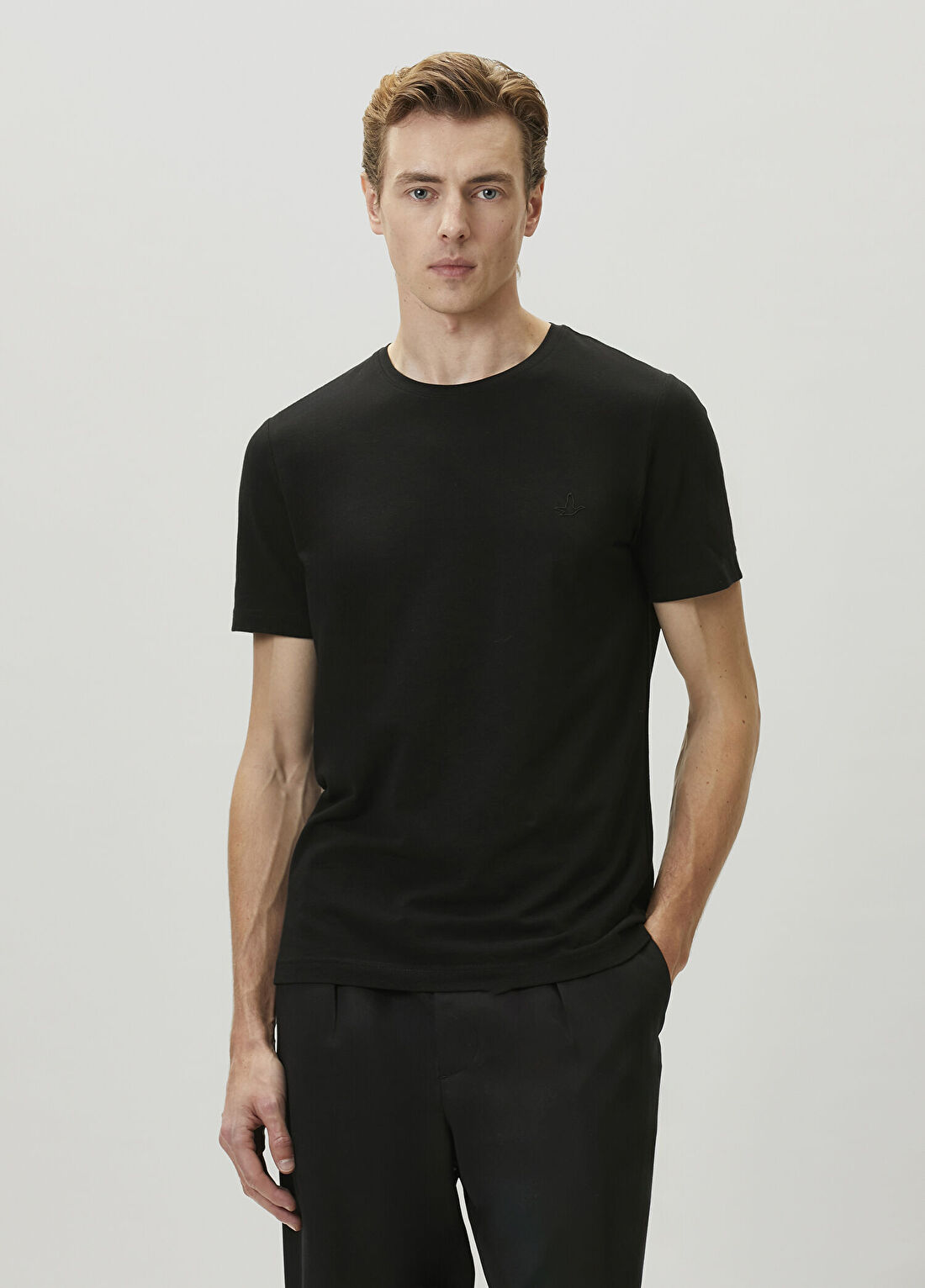 Beymen Club Siyah Regular Fit Elastanlı Basic T-shirt görsel 3