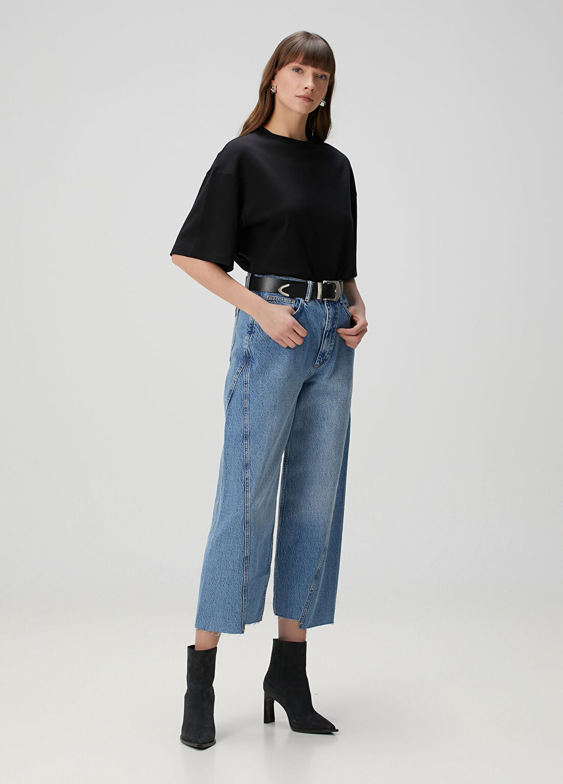 AllSaints Amelie Siyah Oversized T-shirt görsel 2