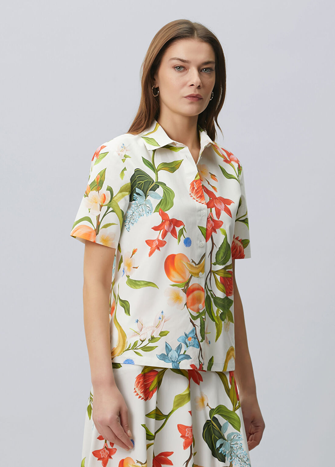 Beymen Collection Şeftali Desenli Kısa Kol Gömlek görsel 4