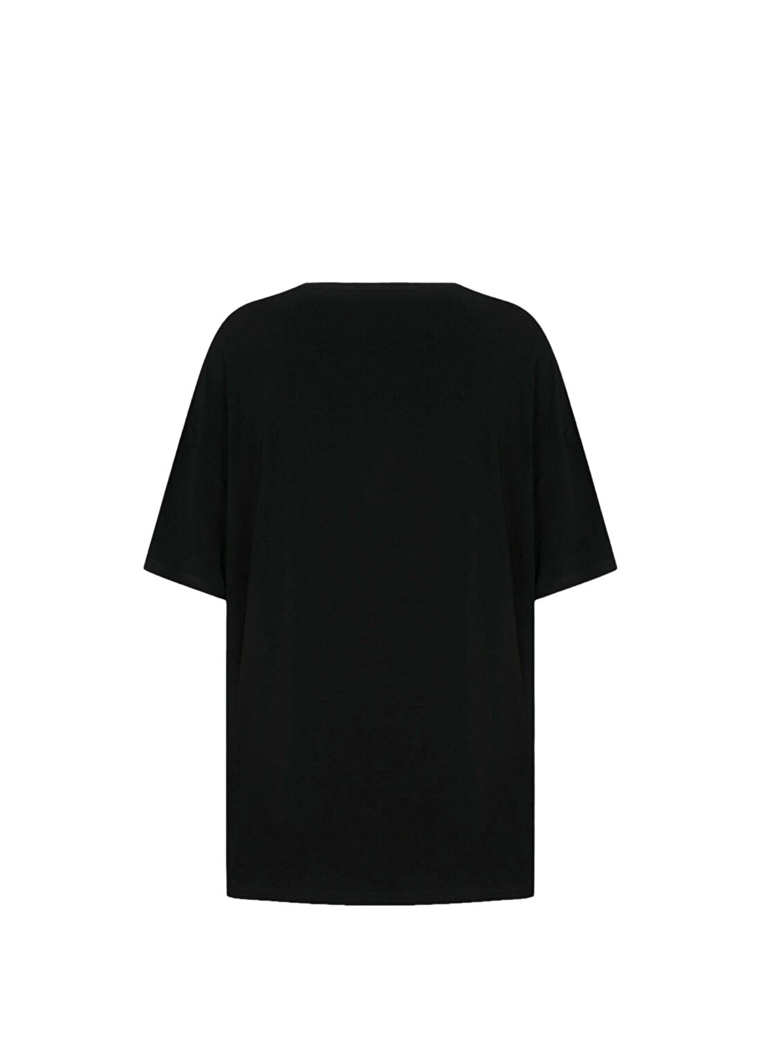 Rivus Siyah Viskon Oversize Dökümlü Kısa Kollu Kadın T-Shirt görsel 2