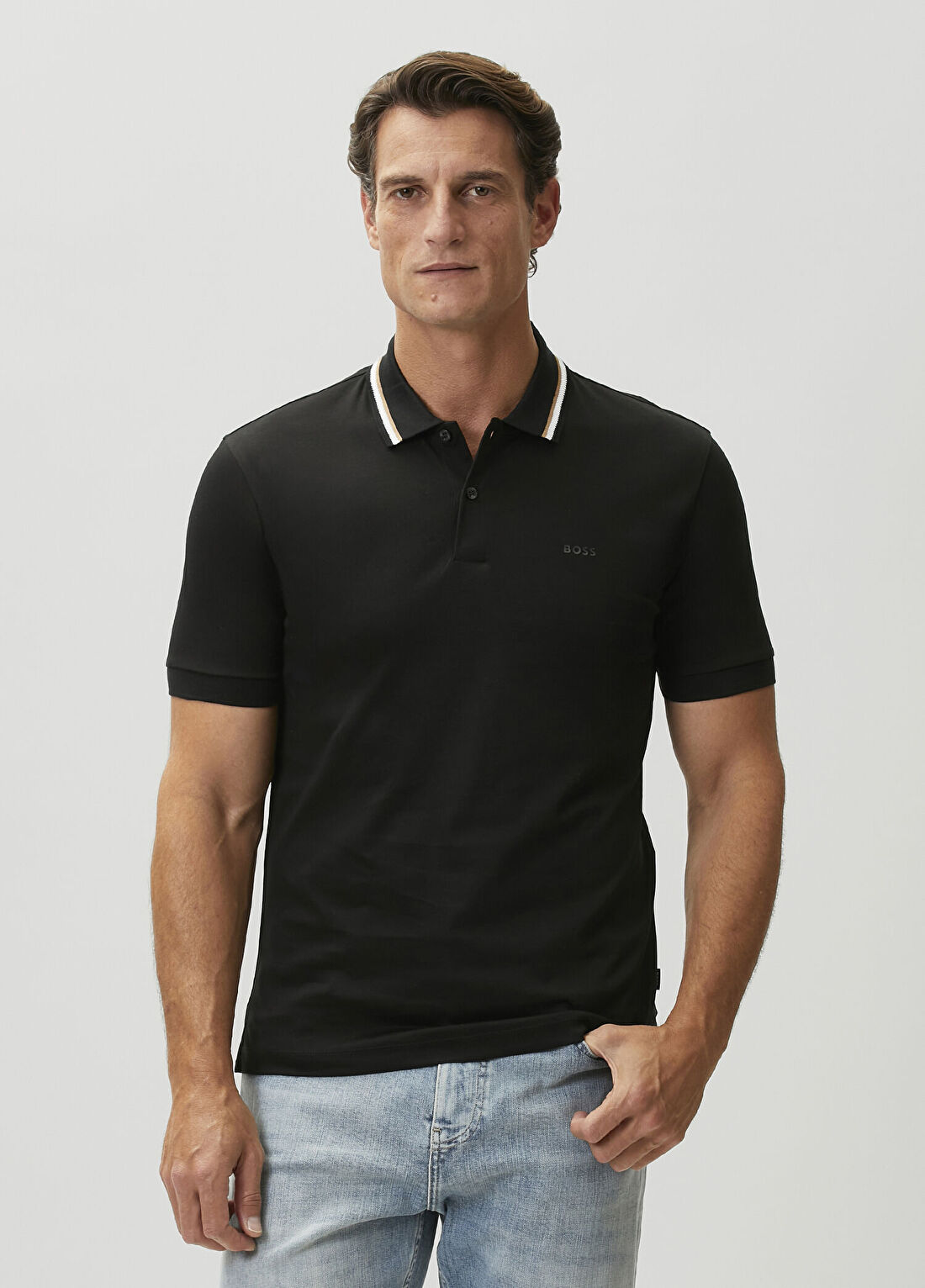 Boss Slim Fit Siyah Polo Yaka T-shirt görsel 3