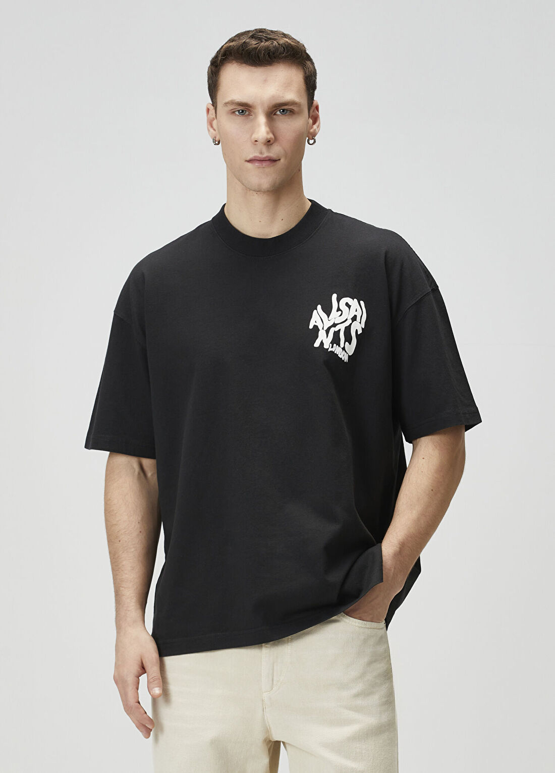 AllSaints Orlando Siyah Oversized T-shirt