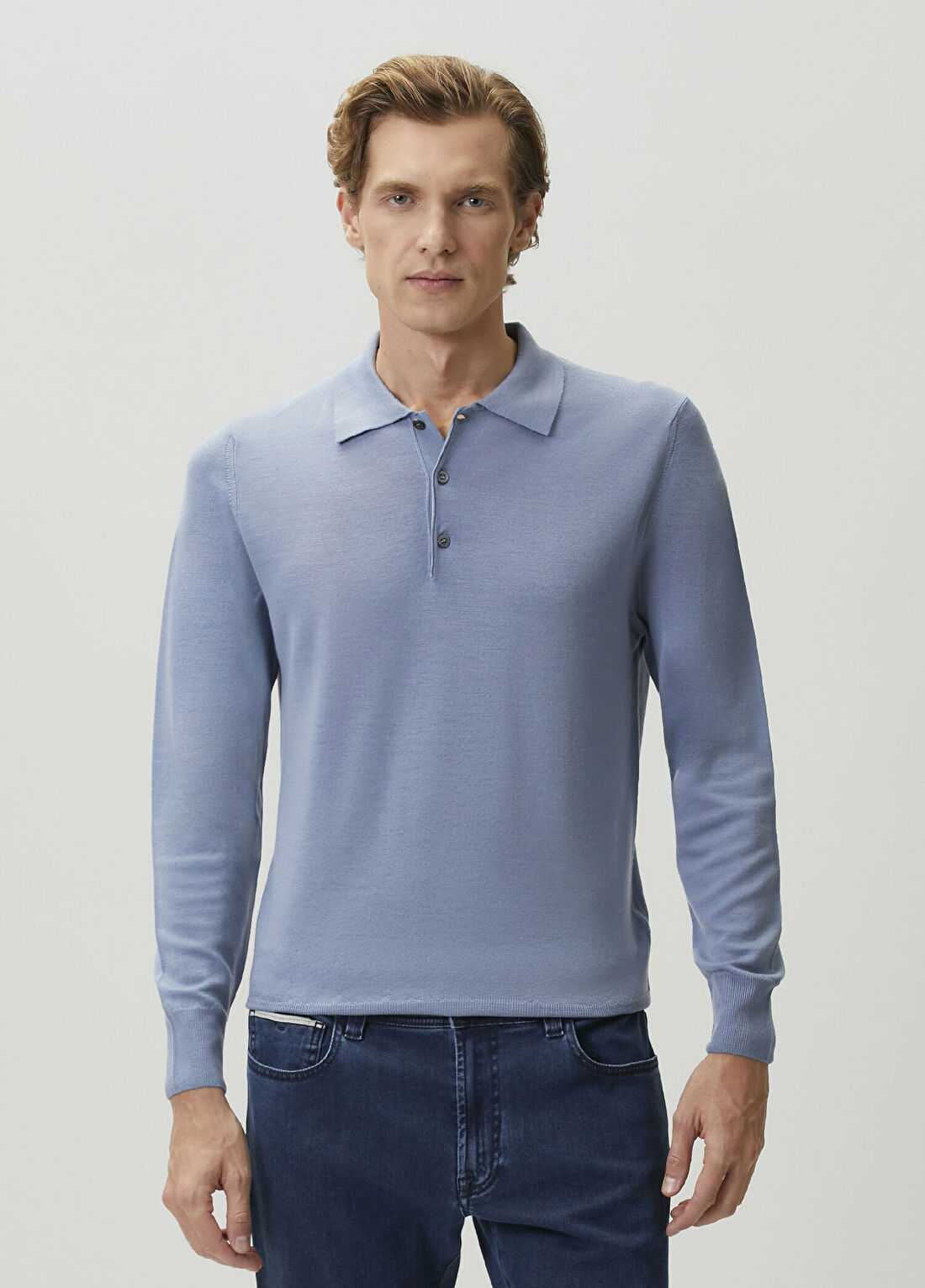 Canali Mavi Polo Yaka Yün Triko