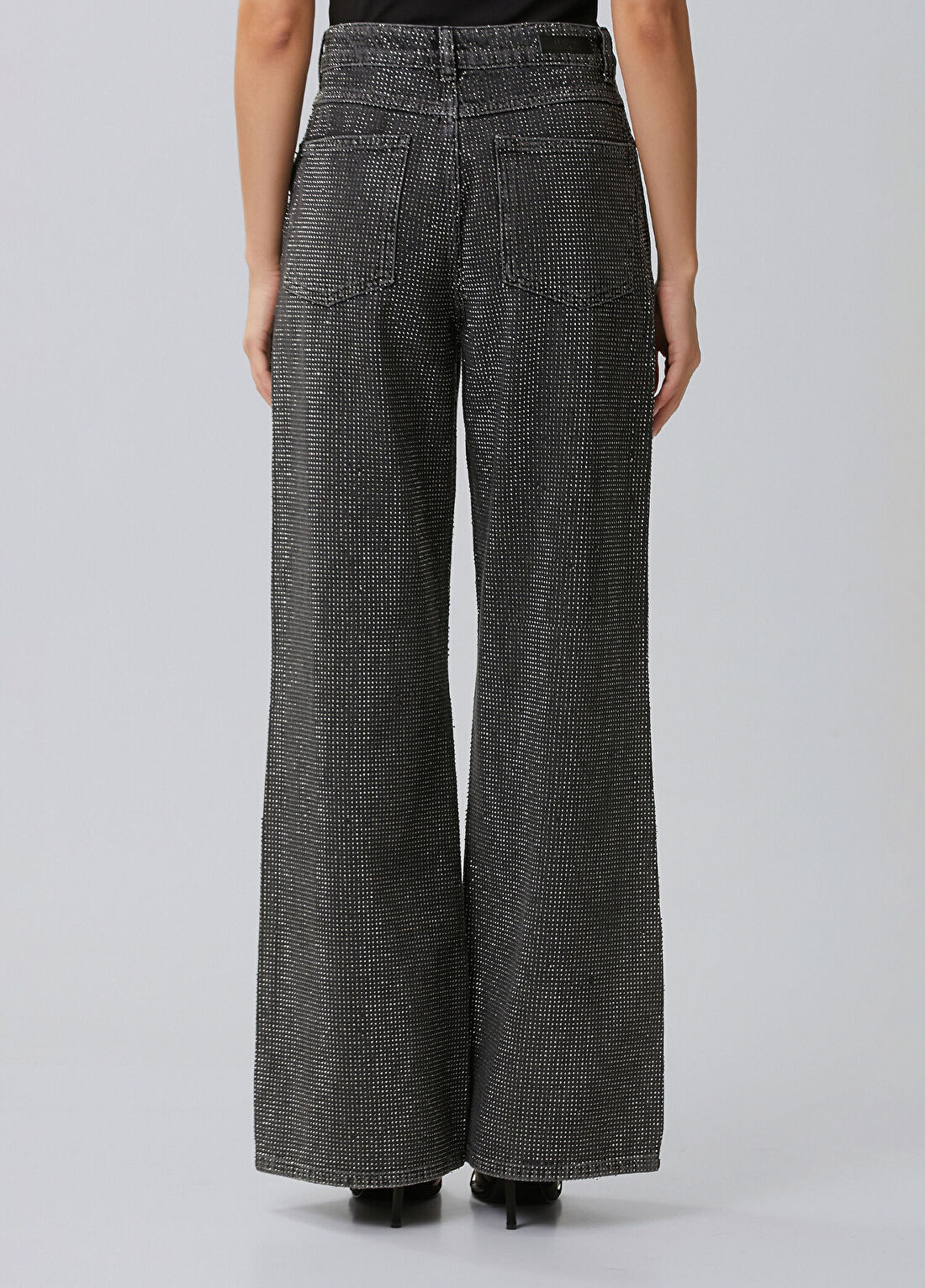 Network Antrasit Wide Leg Taş Baskılı Denim Pantolon görsel 4