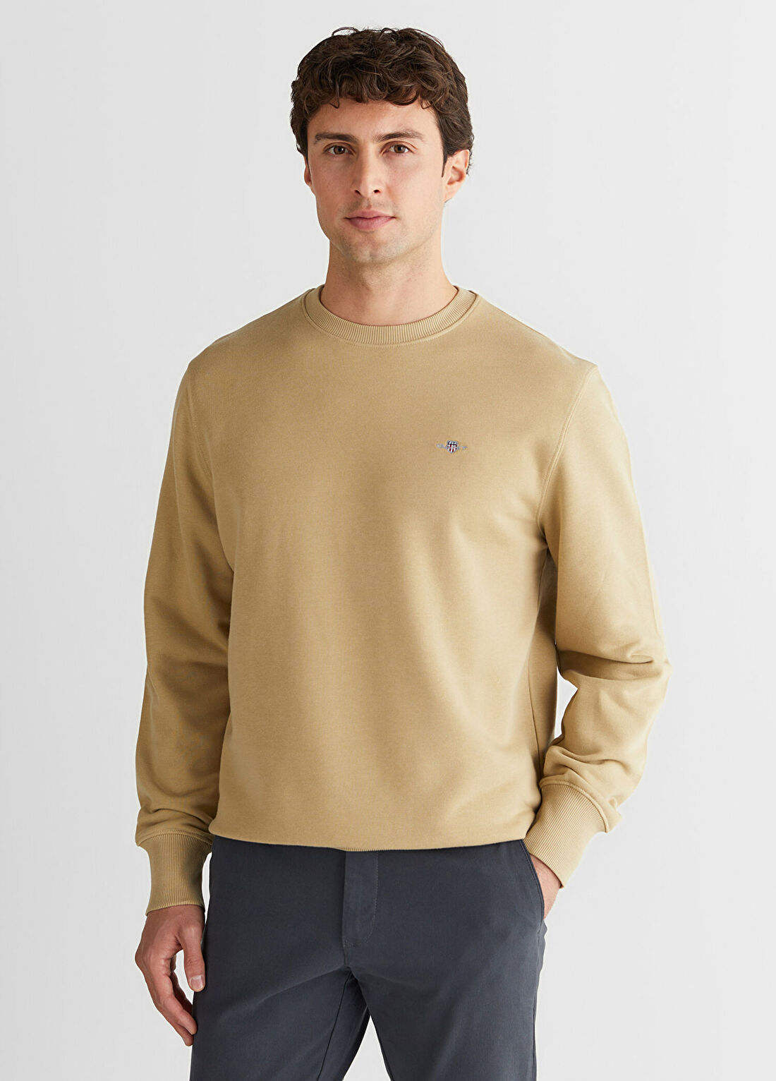 Gant Bej Regular Fit Bisiklet Yaka Erkek Sweatshirt