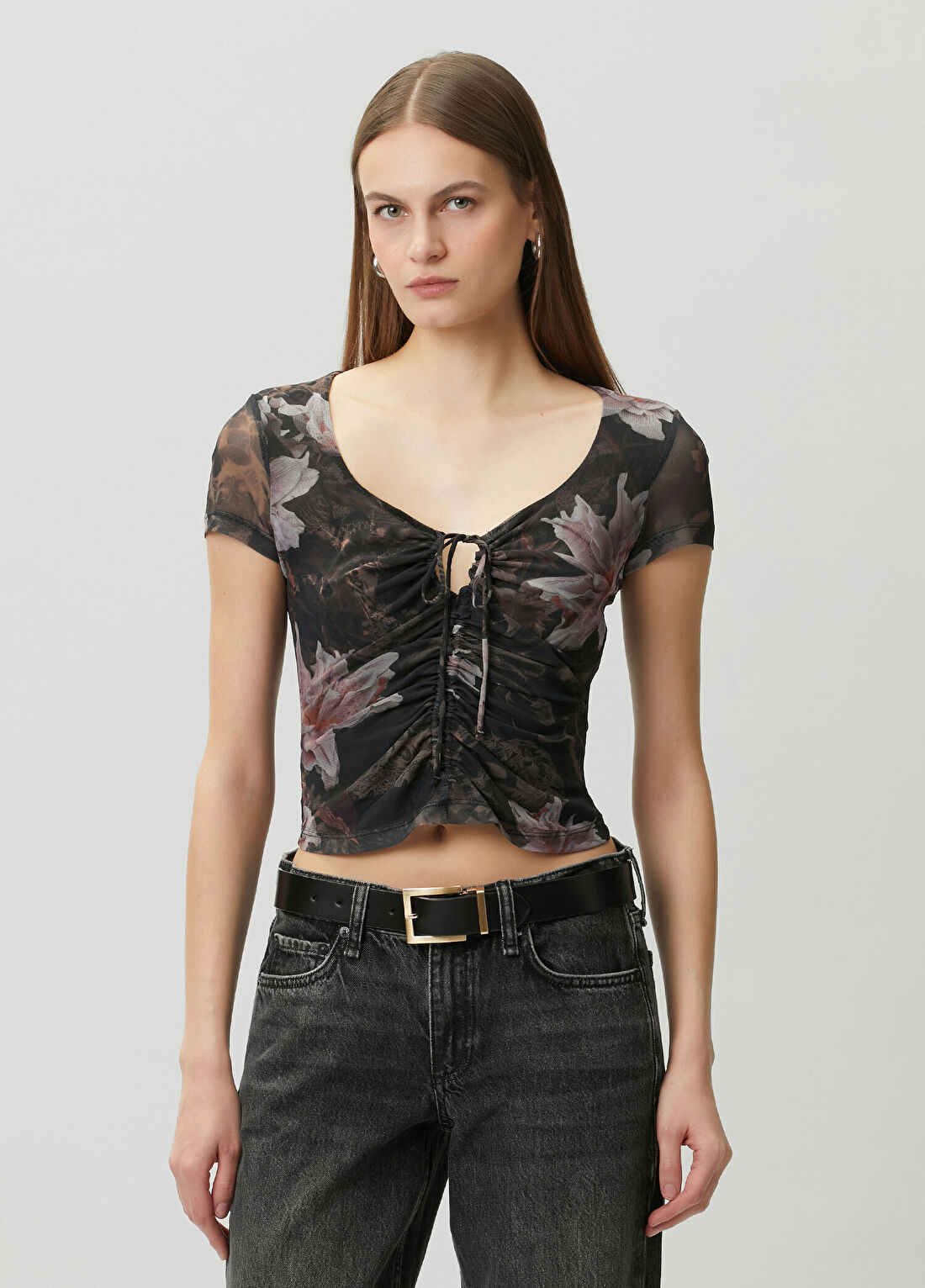 AllSaints Gabby Siyah Çiçekli Tül Bluz