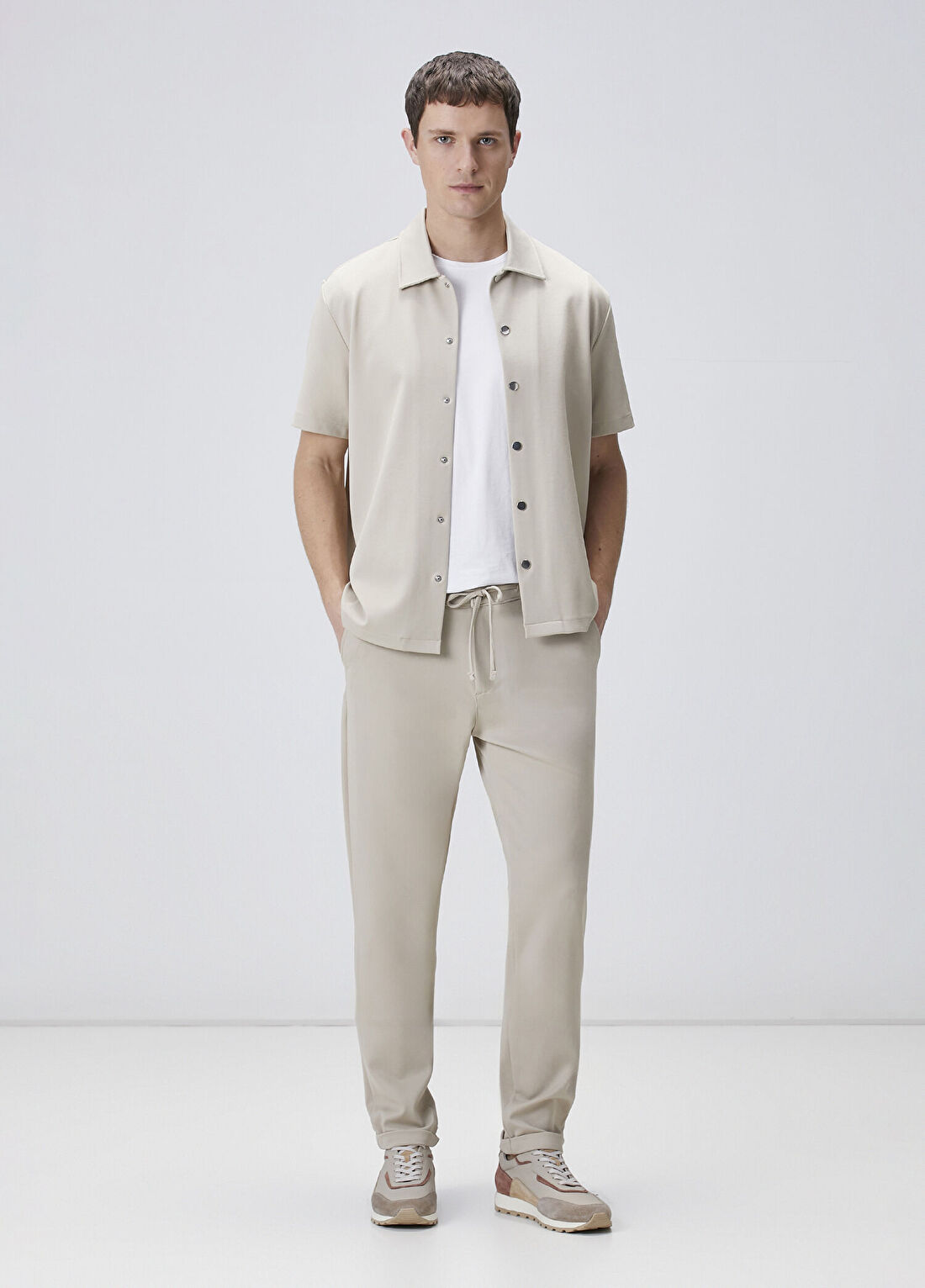 Network Bej Duble Paça Diyagonal Örme Jogger Pantolon