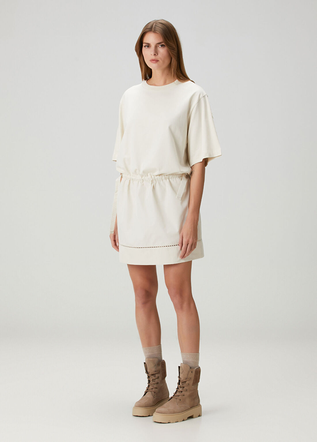 Moncler Ekru Mini T-shirt Elbise