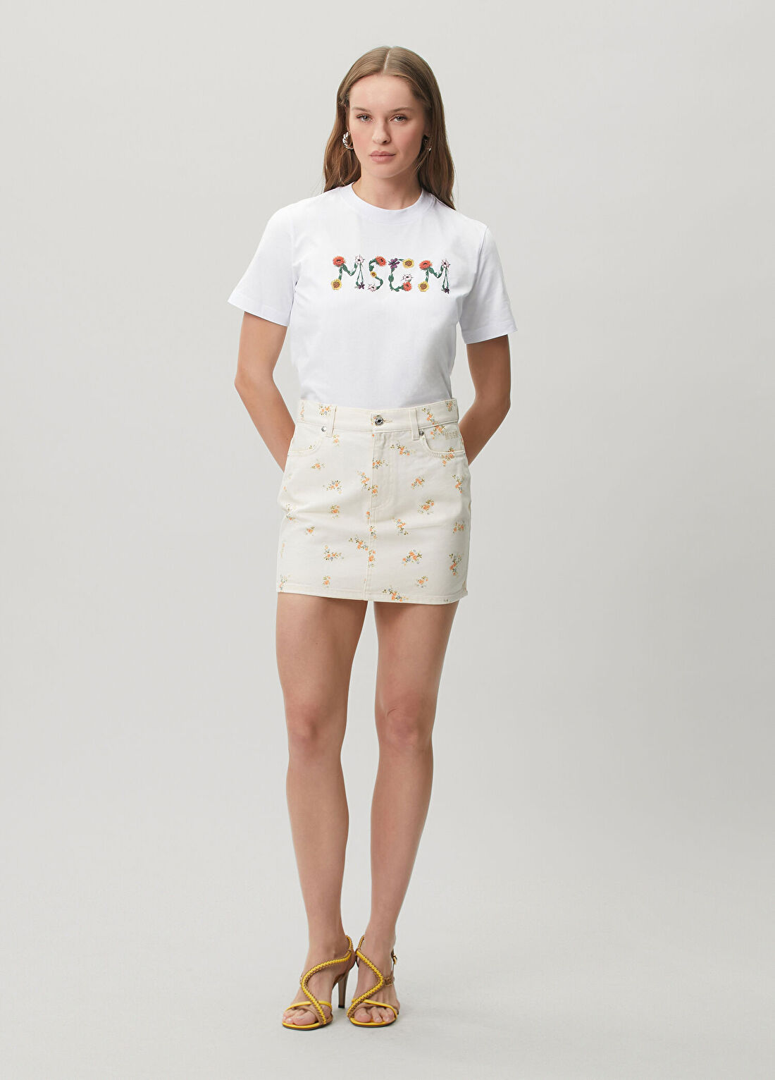 Msgm Beyaz Desenli Mini Etek