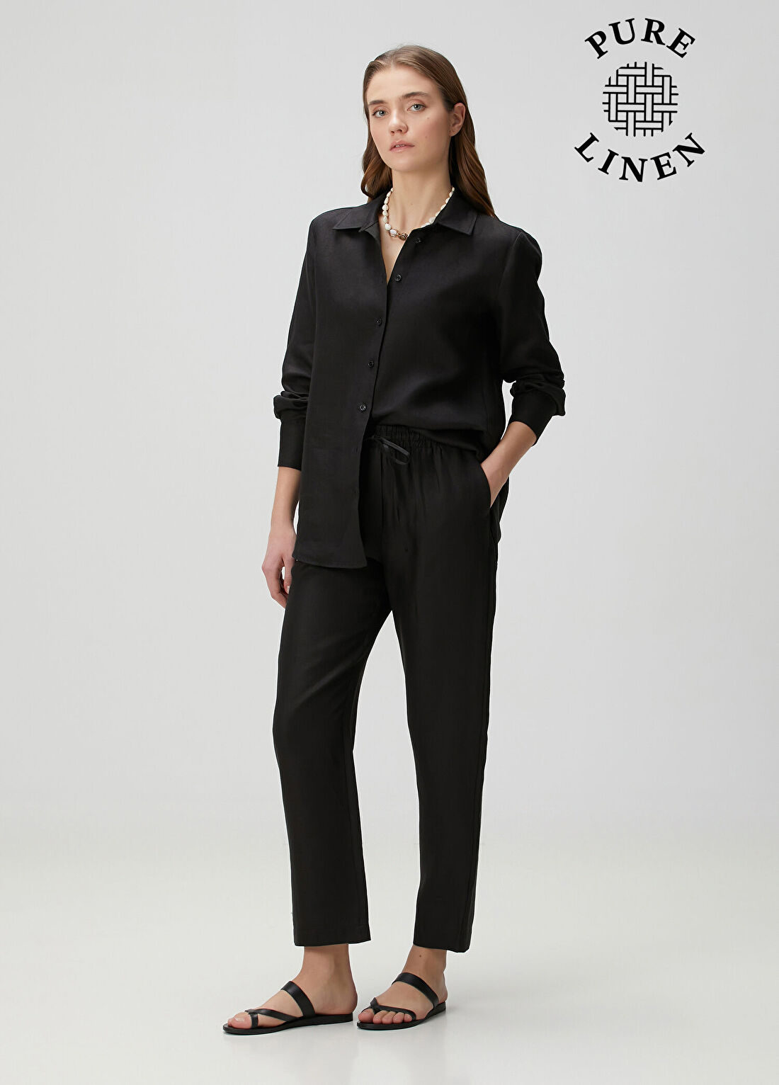 Beymen Collection Siyah Keten Pijama Pantolon