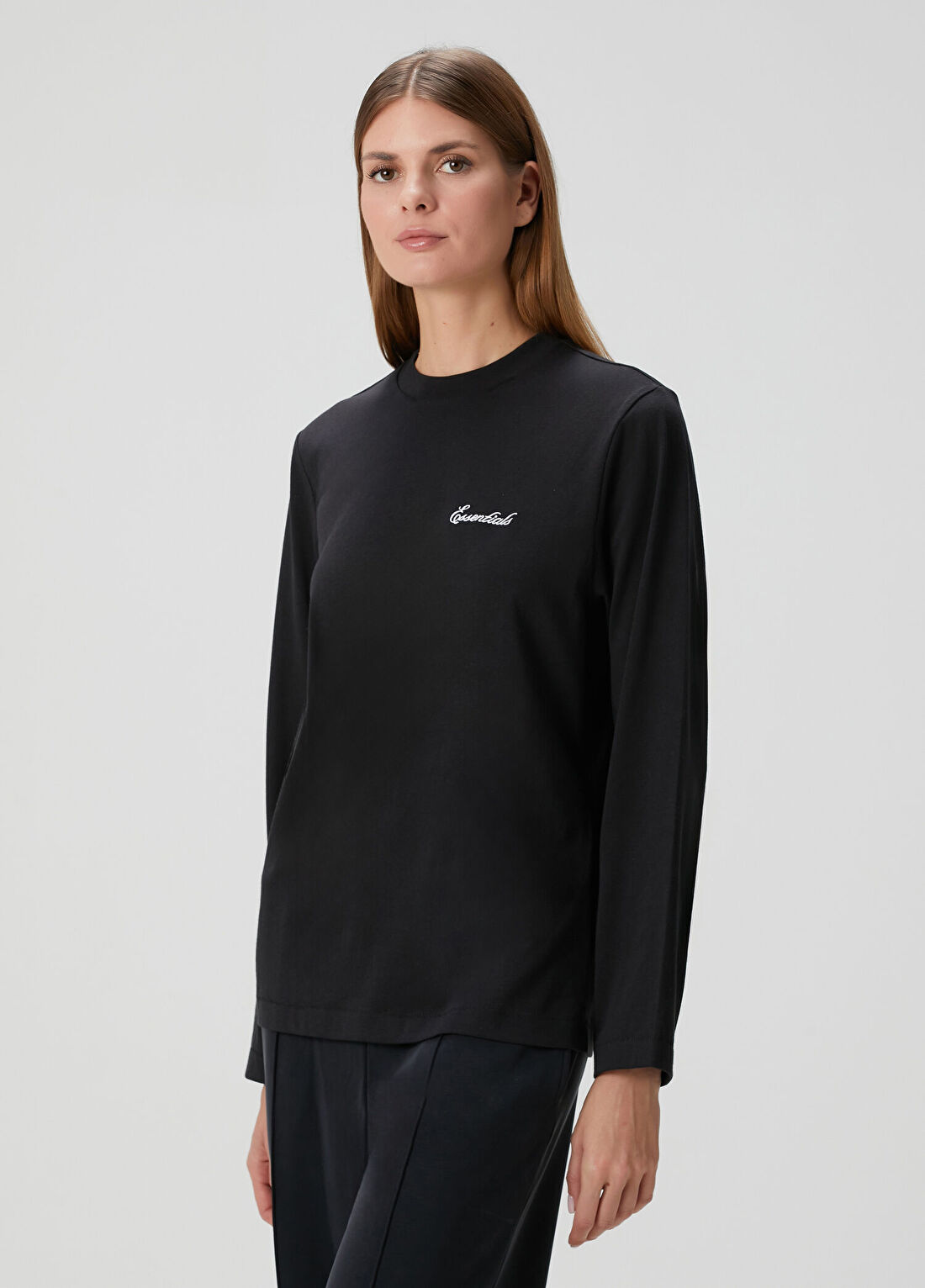 Fear Of God Essentials Classic Fit Siyah Uzun Kol T-shirt görsel 3