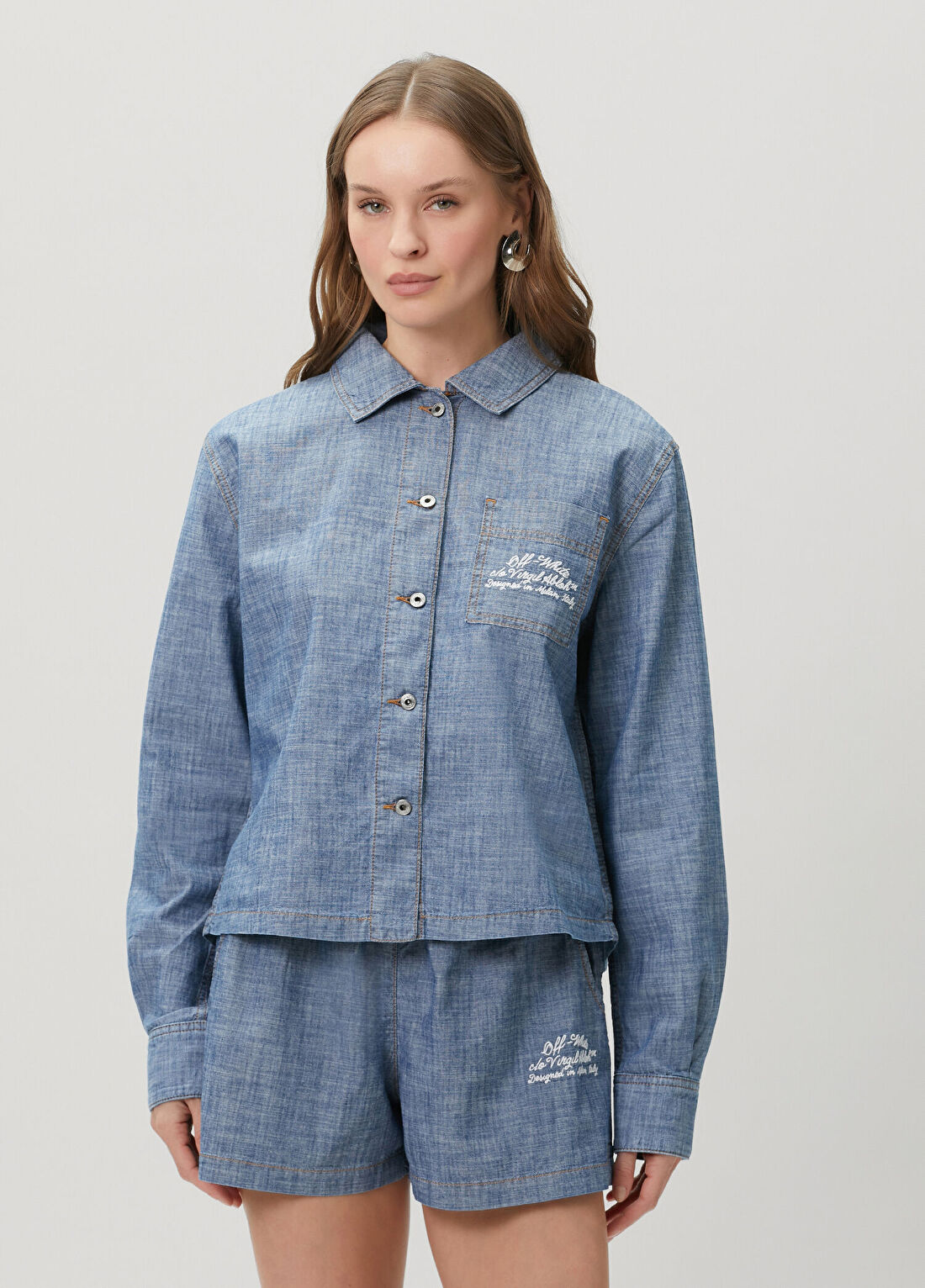 Off-White Koyu Mavi Denim Gömlek görsel 3