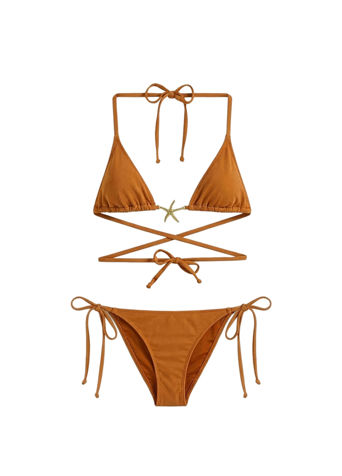 Fifth Sense Caramel Heat Turuncu Üçgen Boyundan Bağlamalı Kadın Bikini Takımı