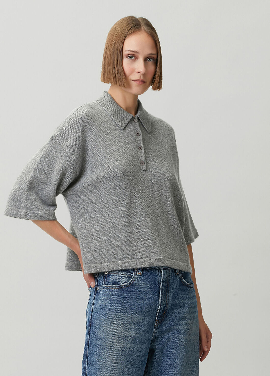Frame Denim The Academy Gri Kaşmir Polo Bluz