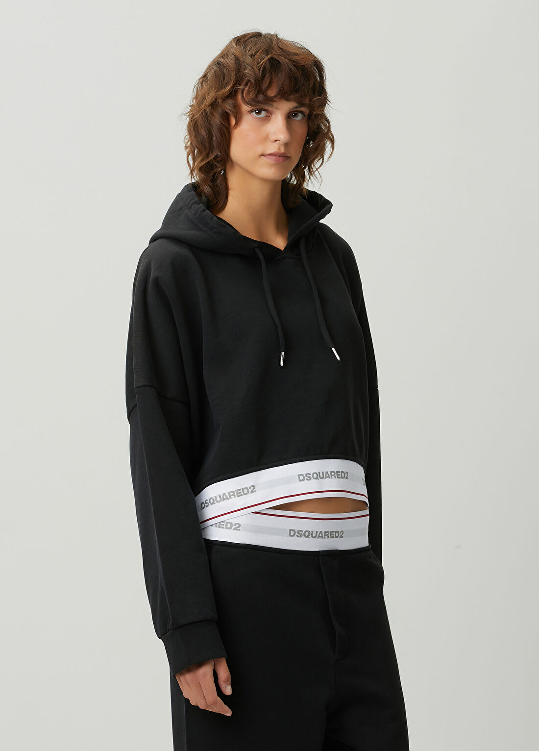 Dsquared2 Siyah Kapüşonlu Logo Bantlı Sweatshirt görsel 3