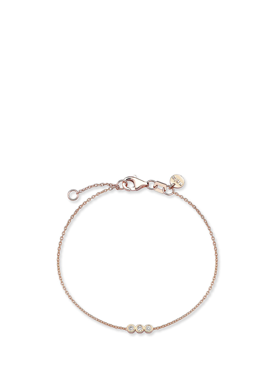 Reis Kuyumculuk Mini Üç Taş Pırlanta Taşlı 14 Ayar Rose Gold Kadın Bileklik