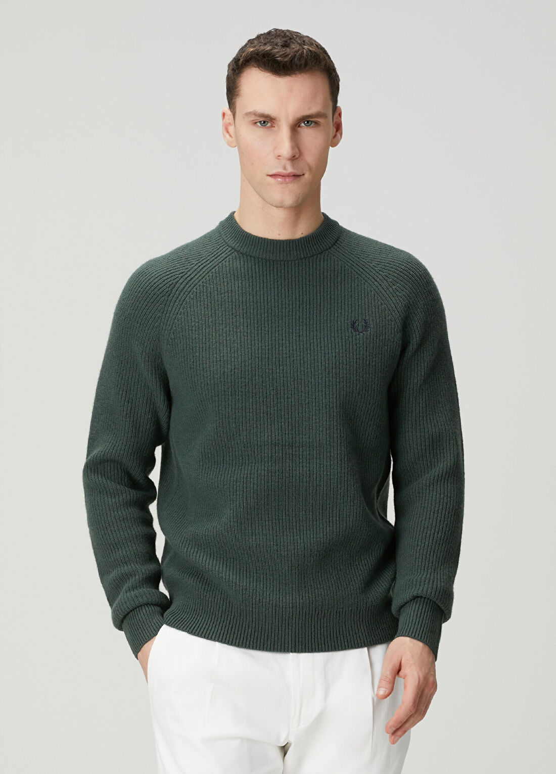 Fred Perry Koyu Yeşil Yün Kazak