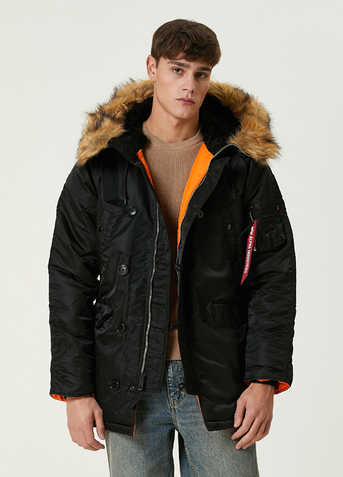 Alpha Industries Siyah Kapüşonlu Parka