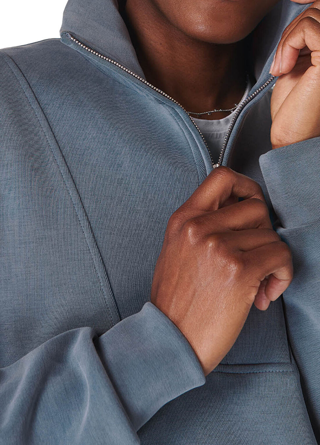Sweaty Betty Sand Wash Funnel Neck Half Zip Mavi Kadın Sweatshirt görsel 3